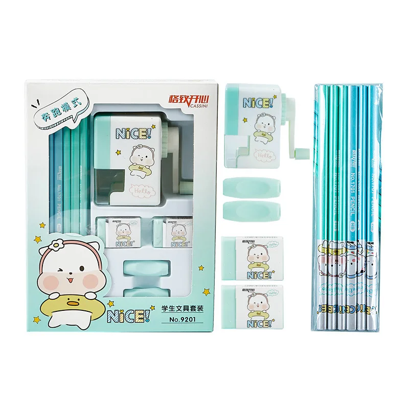 

2023 New 6 in 1 Pencil Sharpener Pieces Eraser Pen Holder Children's Cartoon Stationery Set Boy Girl School School Supplies Gift