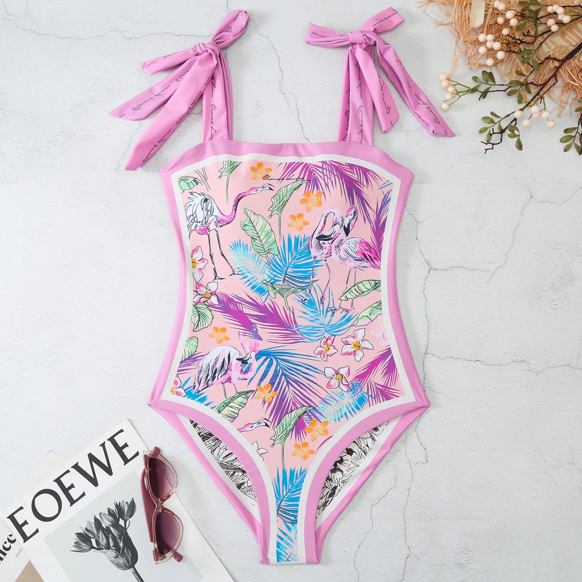 2024 New Reversible One-piece Swimsuit Fashion Backless Printed Drawstring Short Skirt Swimsuit Beach Bathing Suit Swimwear