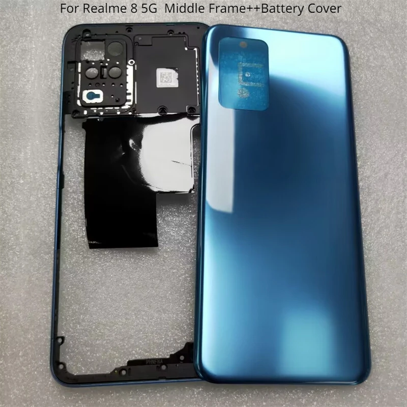 

For Realme 8 5G RMX3241 Middle Frame Housing Bezel +Battery Cover Rear Door Housing Back Case Replace