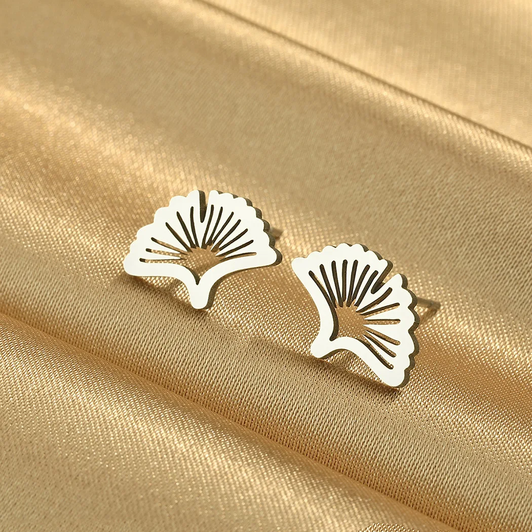 Ginkgo Leaf Stainless Steel Earrings For Woman Men Cartilage Piercing Earring Hollow Out Process Accessories Party Jewelry