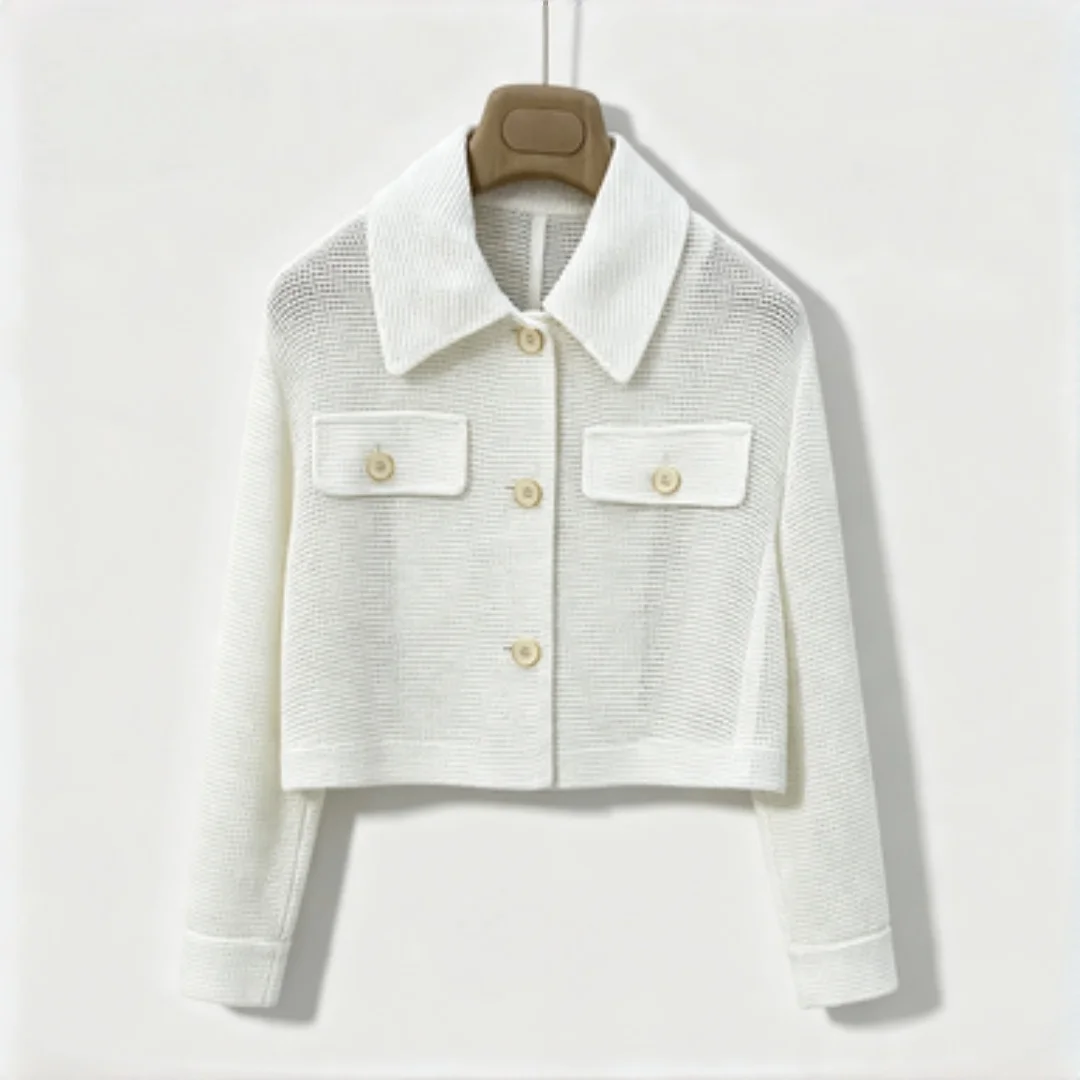 2026 New Women's High-quality Elegant Collared With Black Buttons Short Jacket