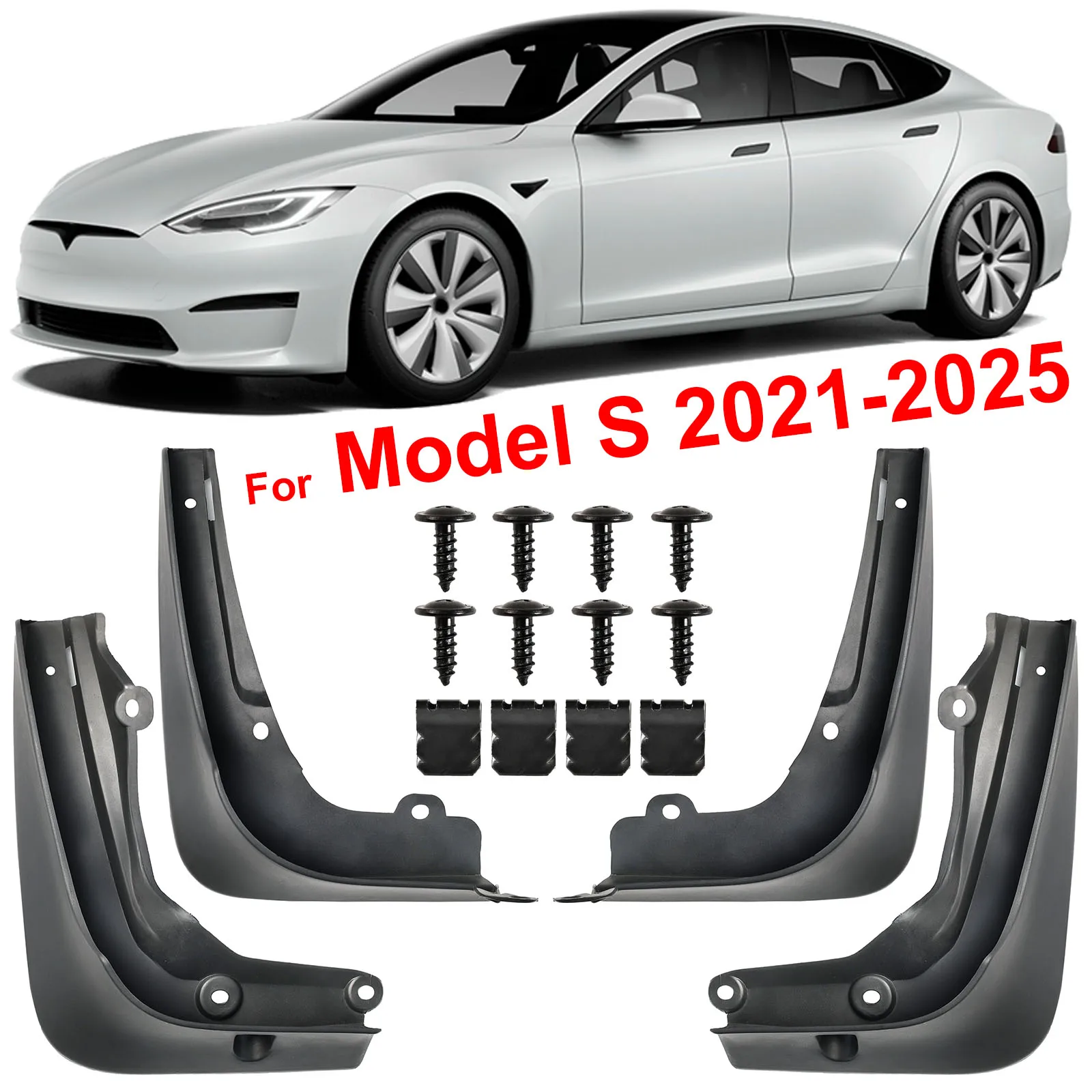 4X For Tesla Model S / S Plaid 2021 - 2025 Car Mud Flaps Splash Guard Mudguards Molded Front Rear 2024 2023 2022