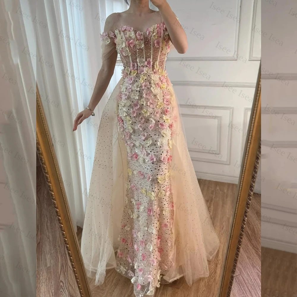 

Flowers Pastrol Evening Dresses Off Shoulder Mermaid Corset Beaded Sequin فستان شارون سعيد سهره Customized