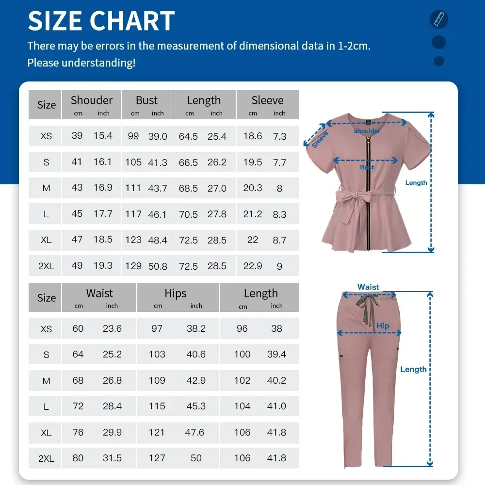 Nurses Uniform Workwear Scrubs Tops+pants Suit Solid Color Nurse Uniform Short Sleeved Pocket Blouse Pharmacy Dentistry Workwear