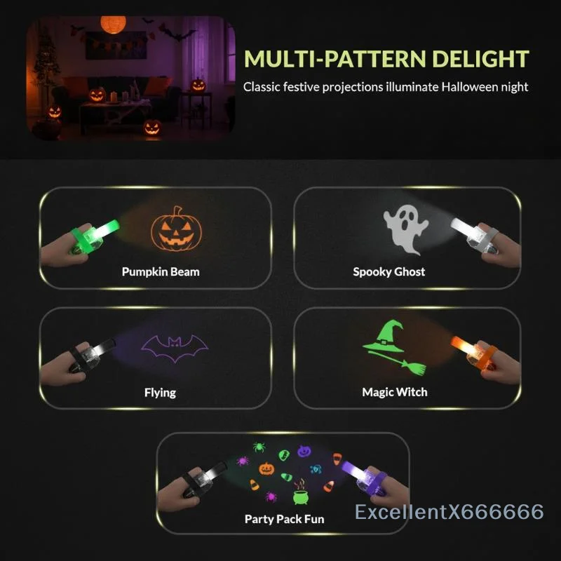 12Pcs Christmas LED Finger Projector Rings Kids Glowing Projection Finger Lights For Theme Party Favors Holiday Decor Supplies