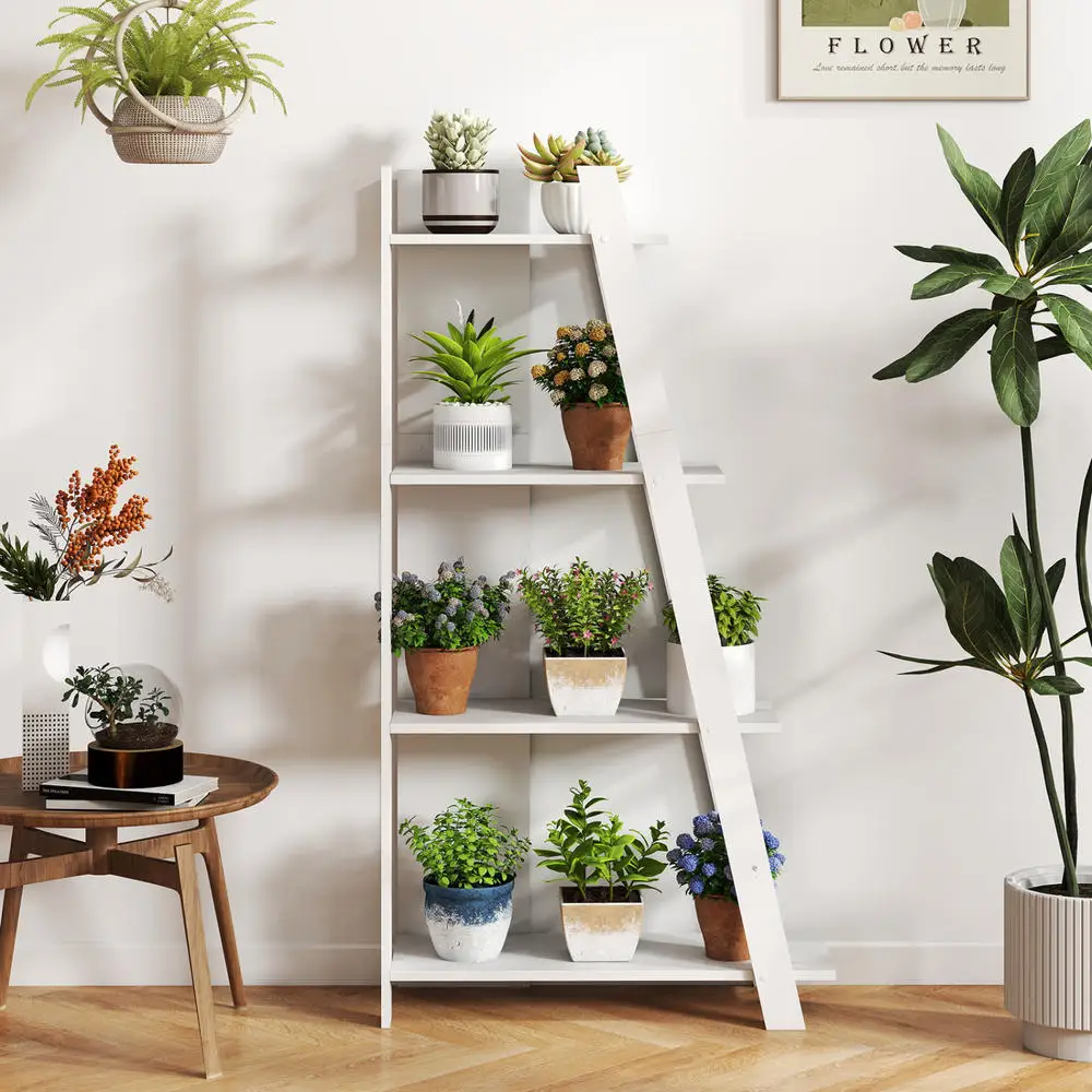 4-Tier Modern Bookshelf Wooden Vertical Display Book Shelf For Small Space-White