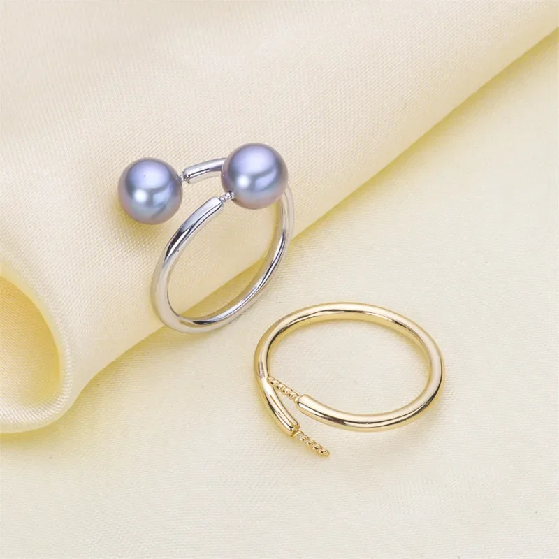 

Classic Rings Mounting Beads Resizable Design Rings Base 925 Silver Pearl Rings Settings Women DIY Pearl Ring Accessory No Pearl