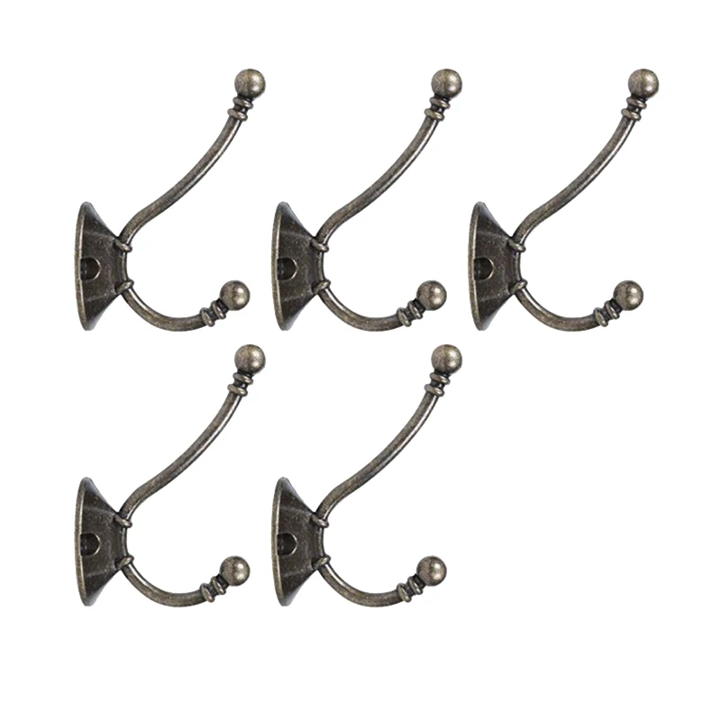 5 Pieces Wall Mounted Coat Hook Robe Hooks Cloth Hanger Coat Hanger Coat Hooks Rustic Hooks Key Hooks(Bronze)