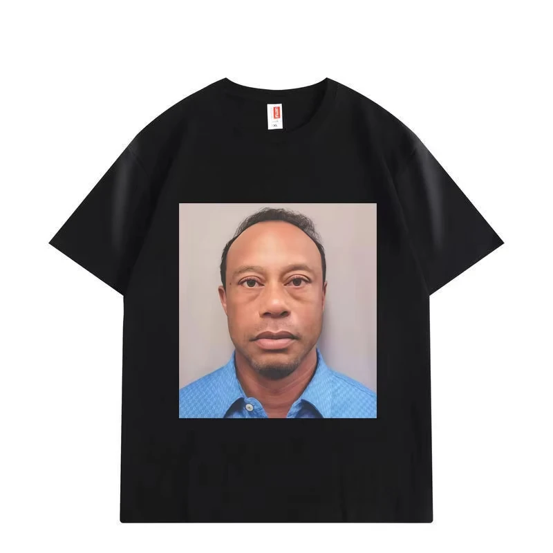 Tiger Woods Mugshot 2026 Funny Meme T-shirt Fashion Casual Short Sleeve T-shirts High Quality T Shirts Unisex