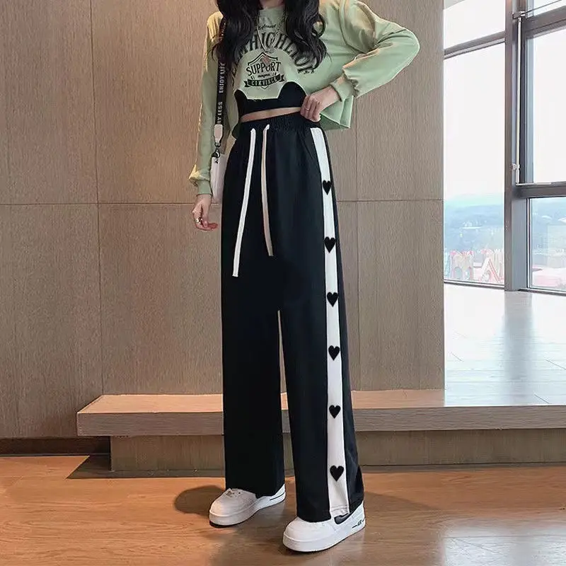 Lover Print Patchwork Straight Wide Leg Female Trousers Women Fashion Loose Casual Streetwear High Waist Jogger Pants Sweatpants