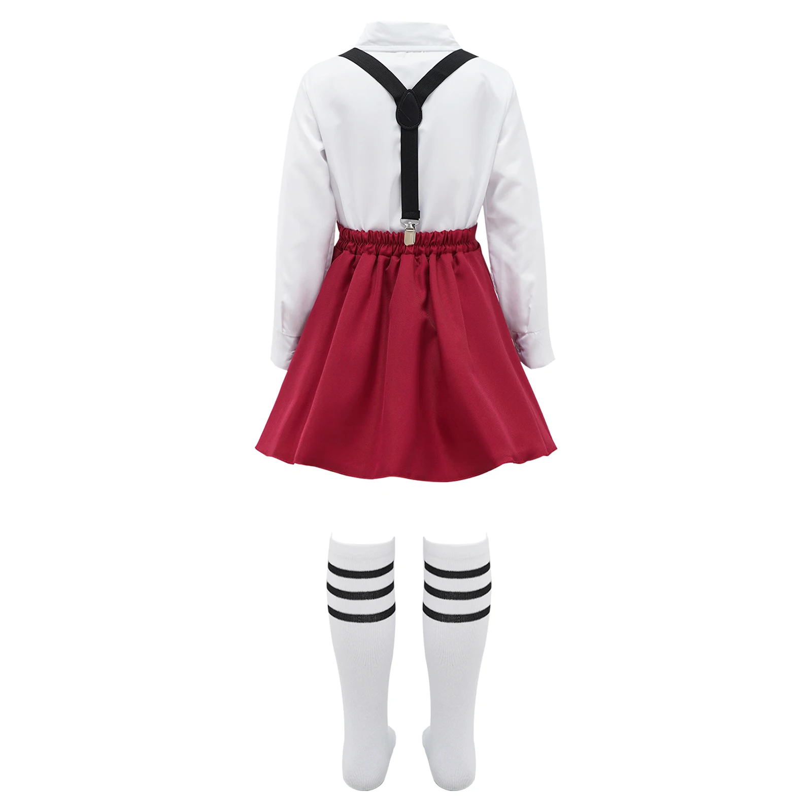 Kids Girls Student School Uniform Children Choir Stage Performance Suit Shirt Top with Suspenders Skirt Socks Schoolgirl Costume