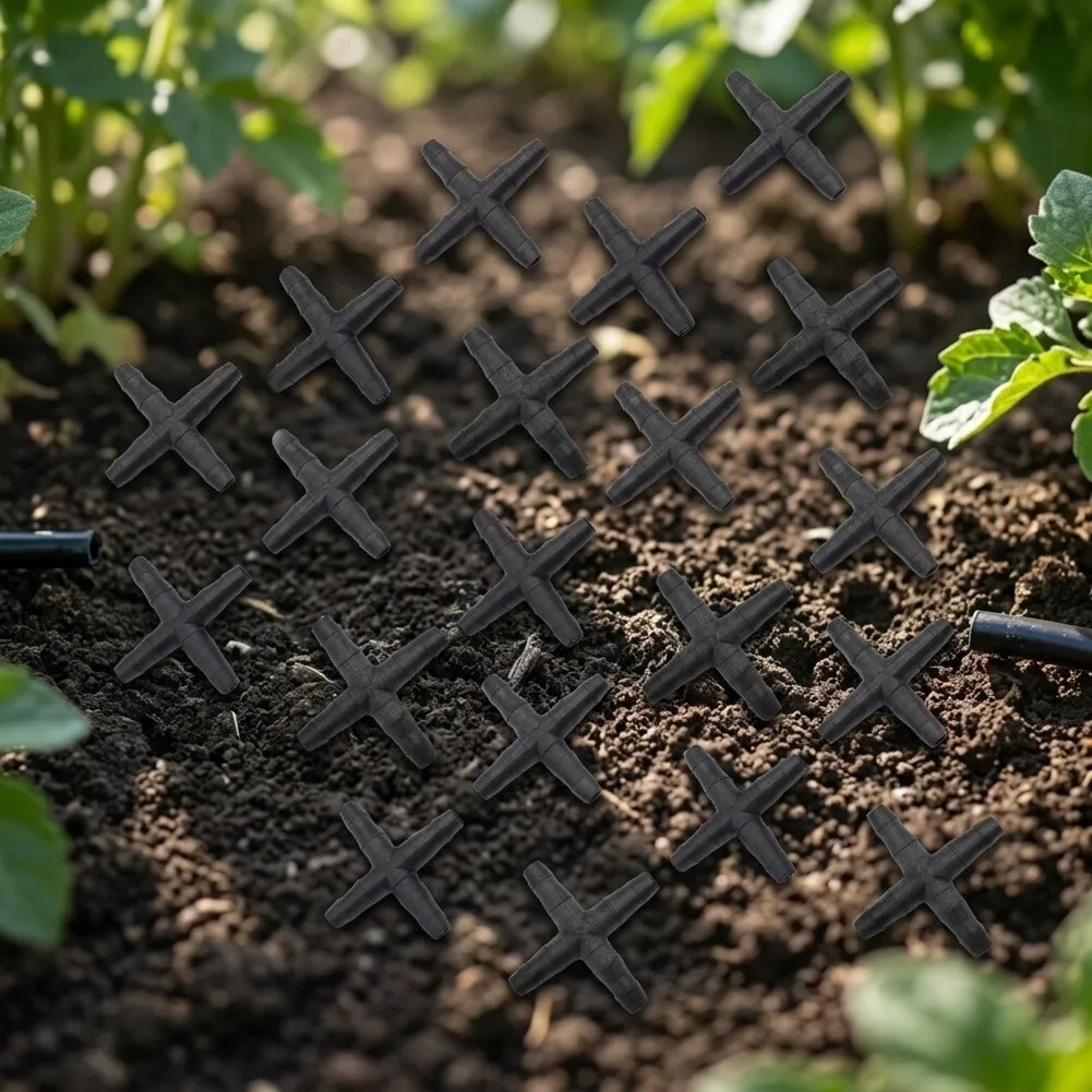 20Pcs For Cross Fitting with Barb Design for 4/7mm for Drip Hose to Support Stable Connection in Irrigation Layouts