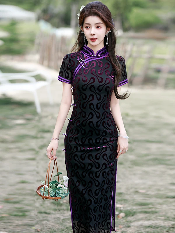 

Фиолетовое длинное платье в винтажном стиле для повседневной носки, для молодых мам, удобное, дышащее, с цветочным узором