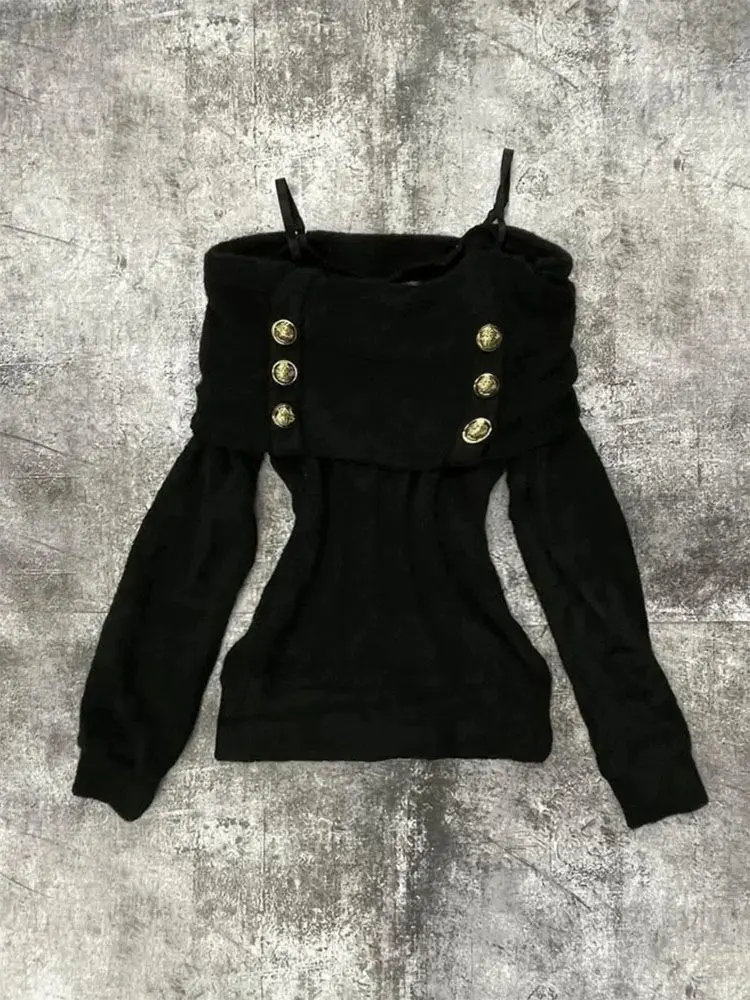 

Punk Women's Vest Sling Vintage Y2k 2000s Pullover Slim Sweater Goth Harajuku Korea Sweet Fairy Hot Girl Sexy Winter Grunge Emo