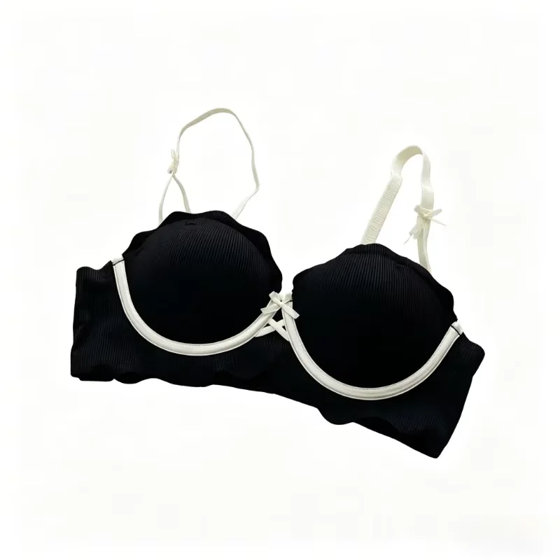 

Hot Sale Black French Sweet Lingerie Push Up Bra Slim Fit Side Support Anti-Sagging Uplift Soft Breathable Stylish Intimates