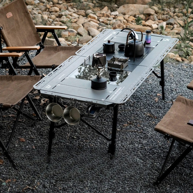 Outdoor camping camping aluminum alloy can be lifted and lowered table legs can be DIY