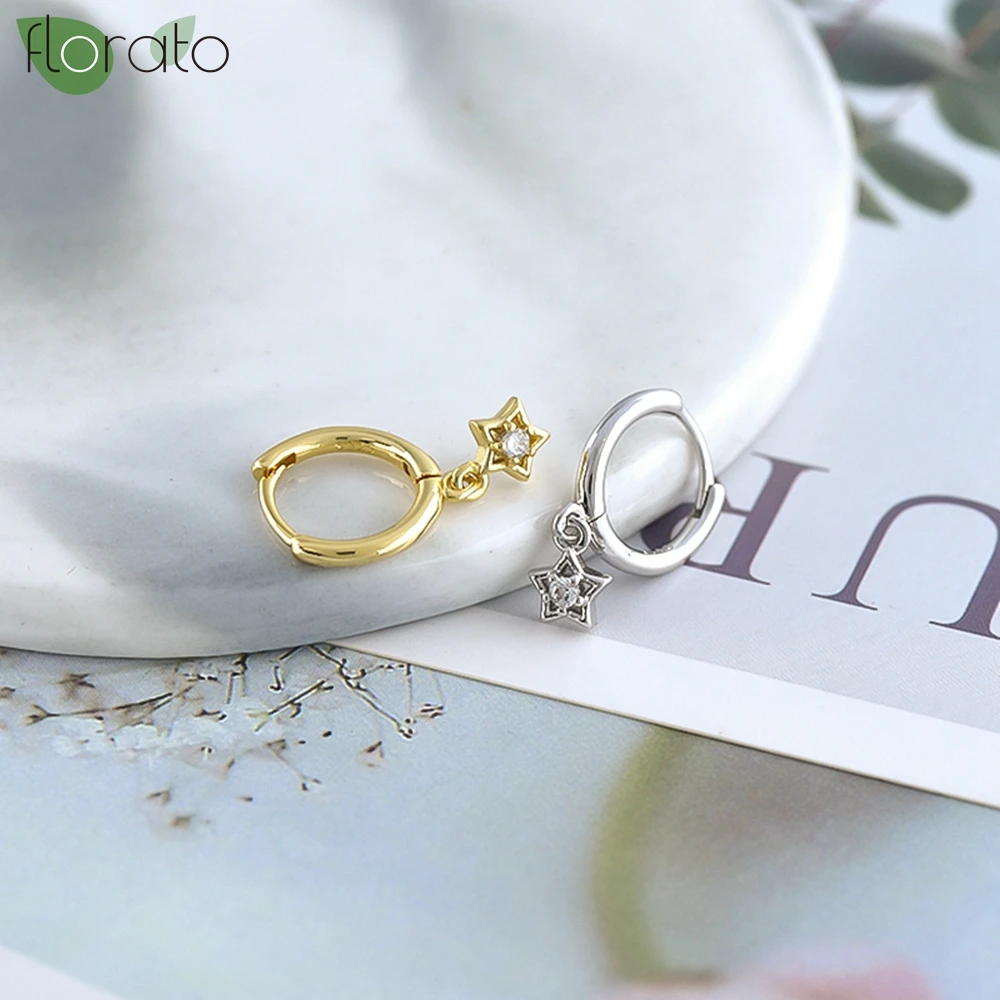 925 Sterling Silver Needle Cute Gold Star Pendant Earrings 2023 New Hoop Earrings for Women Trend Jewelry Ear Accessories Gift