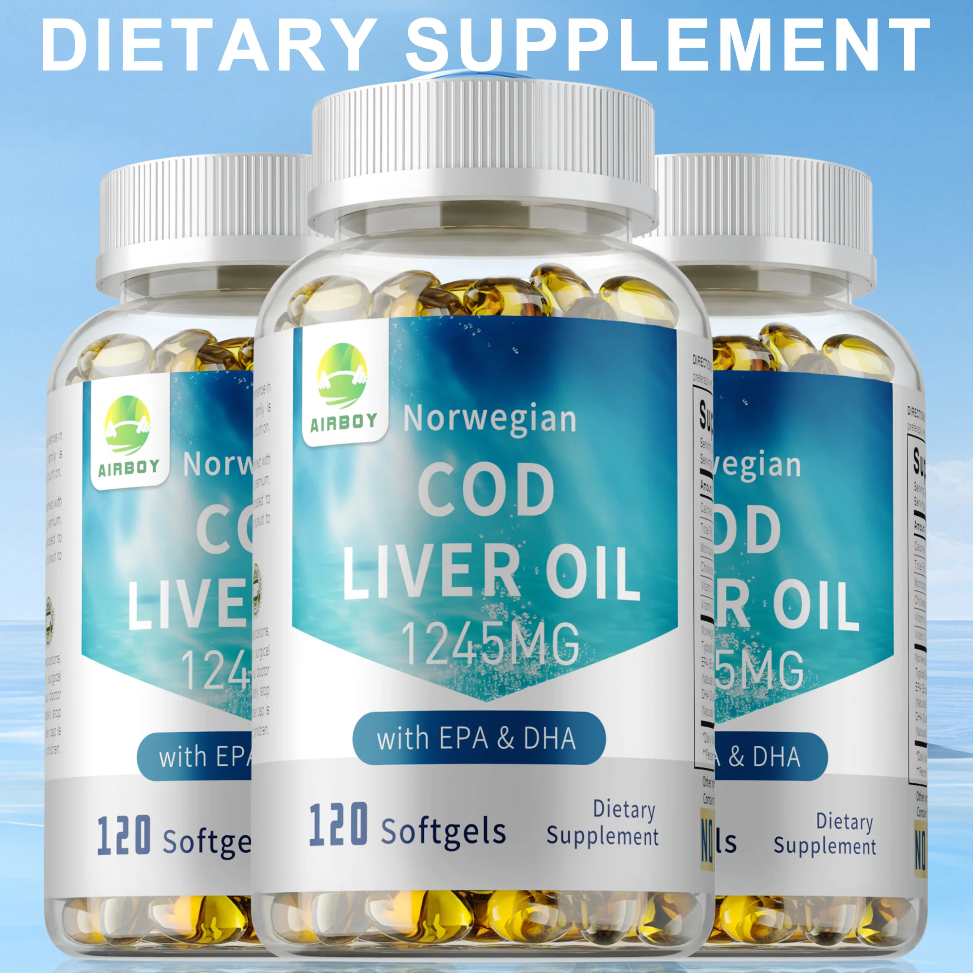 

Cod Liver Oil Capsules - Promote Overall Well-being, Support Heart, Brain & Cardiovascular Health, Enhance Memory - With EPA,DHA