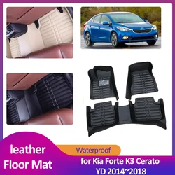 Car Floor Mat for Kia Forte K3 Cerato YD 2014~2018 2015 2016 Leather Foot Inner Liner Waterproof Carpet Pad Custom Accessories