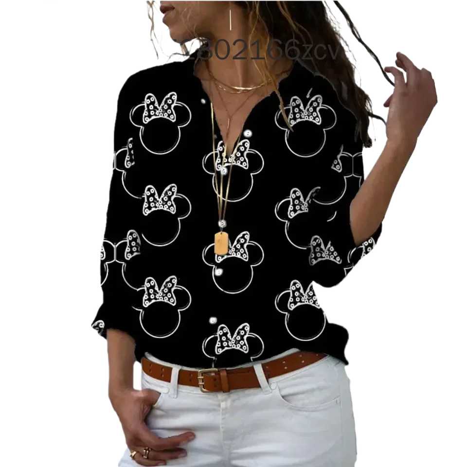 2024 Disney Shirt Women\'S Fashion Disney Graphic Loose Shirt New Fashion Fashion New Women\'S Top Minnie Mouse Temperament Top