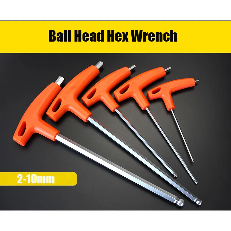 1Pcs Ball Head Allen Key Hex Wrench Set T-Handle Cr-v Steel Hex Key Spanner for Nut removal 2/2.5/3/4/5/6/8/10mm