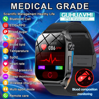 2024 New AMOLED Three High Smart Watch Men Heart Rate Blood Glucose lipids Uric Acid Health Tracker SmartWatches For IOS Xiaomi