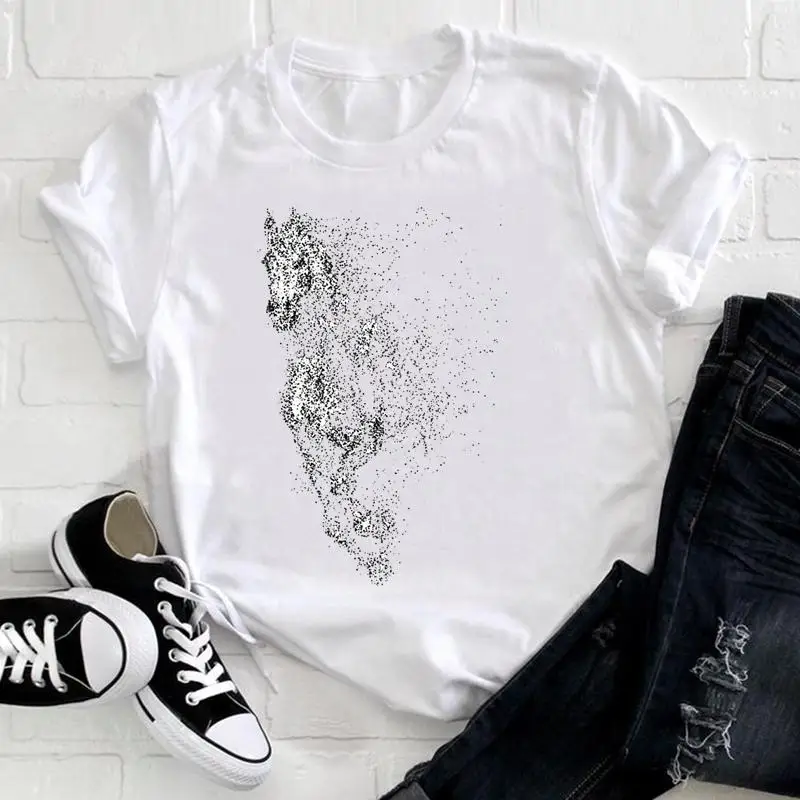 

Women Clothing Horse Love Painting Summer Short Sleeve Graphic Tee Nice Top Pretty Fashion Casual Tshirt T-shirt