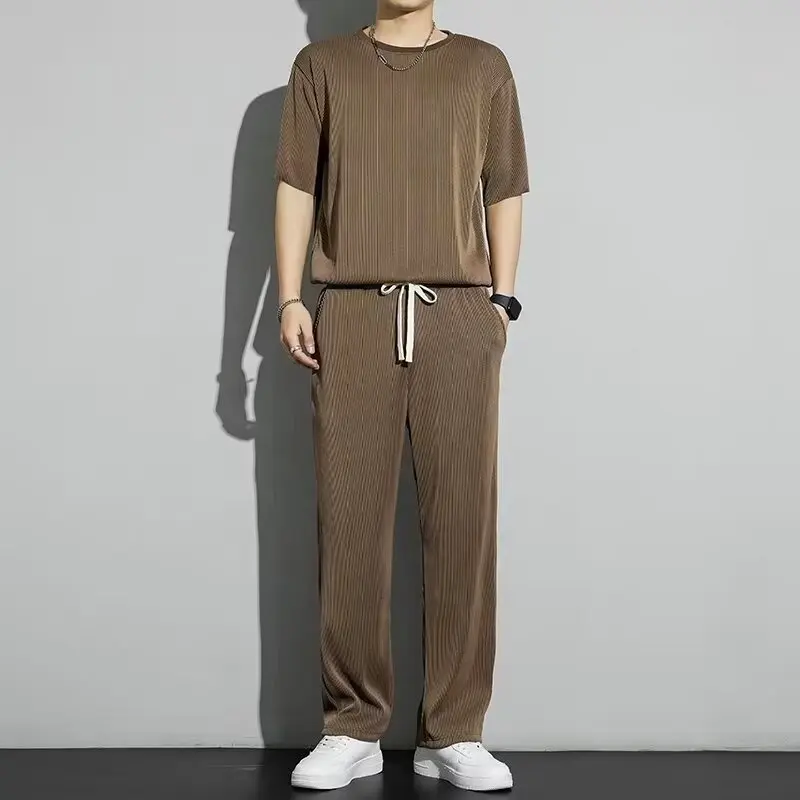 2025-Japanese-Style-New-Korean-Minimalist-Men's-Casual-T-shirt-and-Pants-High-quality-Street-Wear-Two-piece-Suit