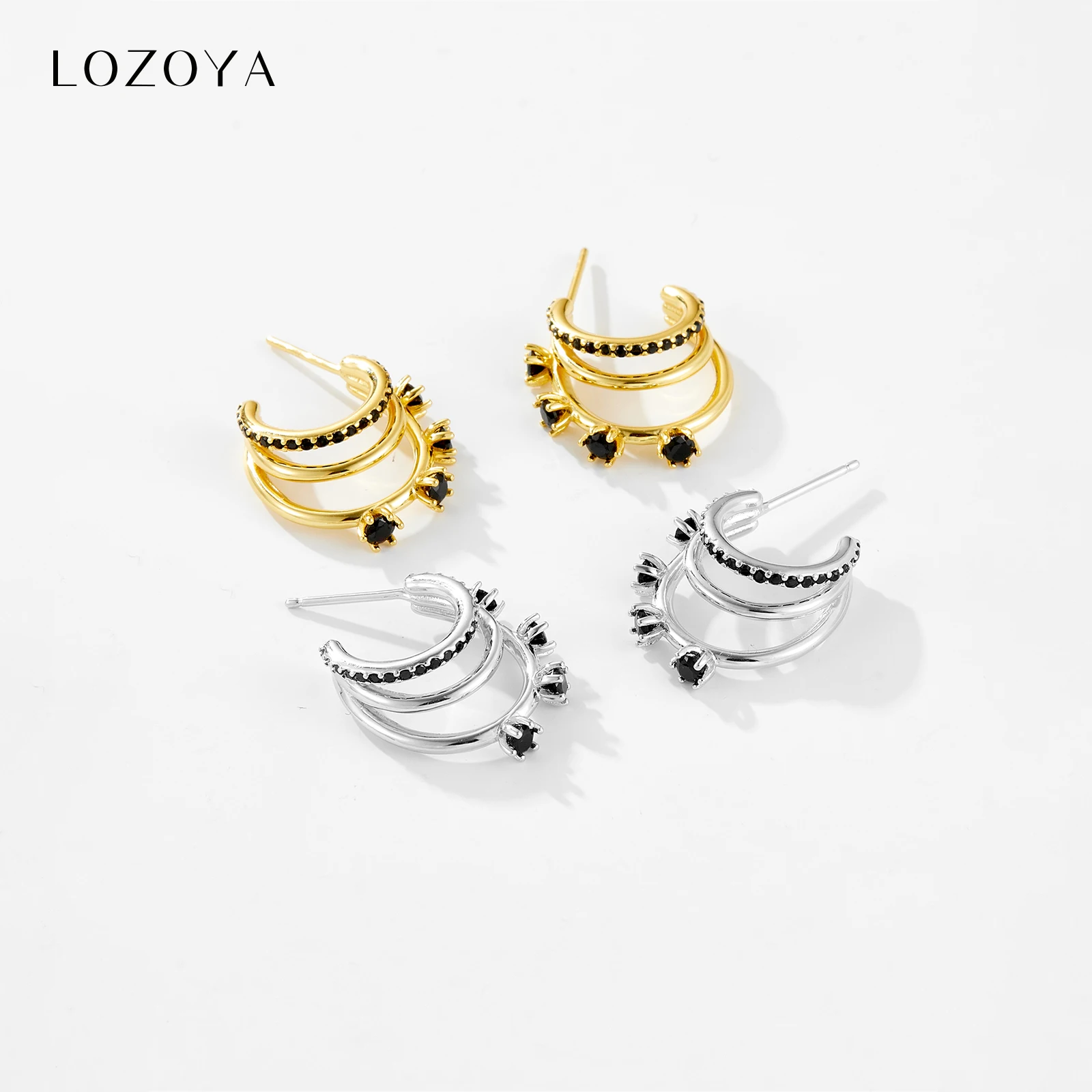 

LOZOYA Женские серьги-кольца из стерлингового серебра 925 пробы, тройные, круглые, 20 мм, в стиле хагги, модные, в стиле рок-панк, изысканные украшения 2026 года
