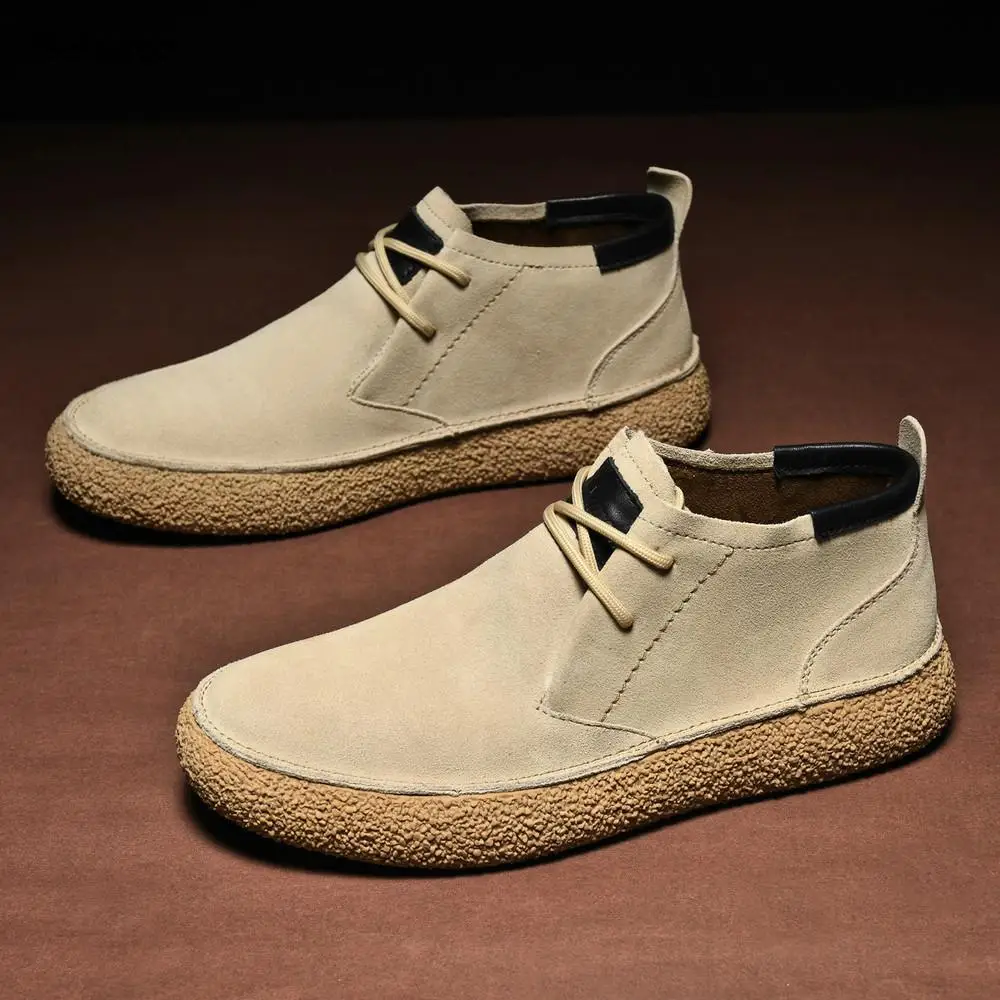 

Men Beige Suede Chukka Boots Casual Comfortable Lace Up Desert Shoes for Men