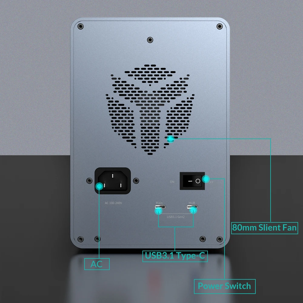 Yottamaster 5 Bay Hard Drive Enclosure Type-C USB3.1 (GEN2) External HDD Enclosure Support 2.5"/3.5" SATA SSD 270TB Data Storage