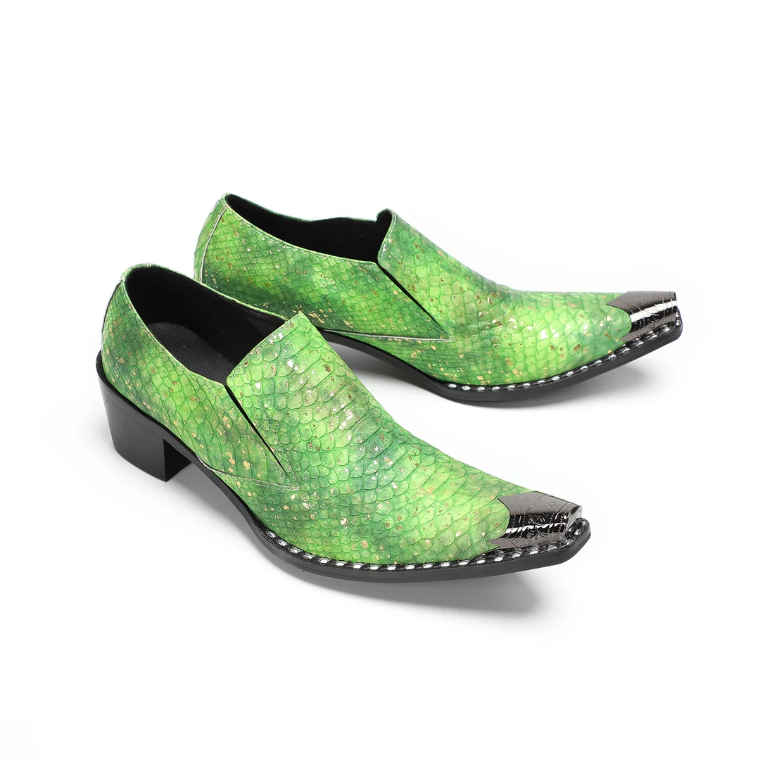 

Fashion Green Men Leather Shoes Plus Size Male Slip on Business Formal Brogue Shoes Man Club Party Pointed Toe Dress Shoes