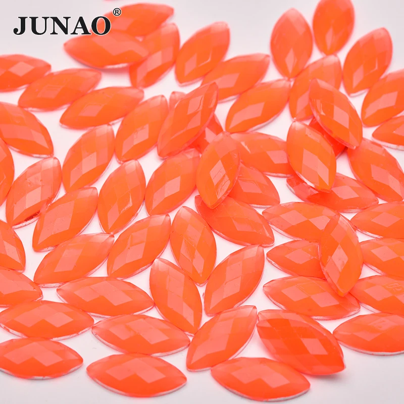 JUNAO 100Pcs 7x15mm Neon Yellow Color Horse Eye Resin Rhinestones Stones And Crystals Flatback Strass Non Sewing Beads for Craft