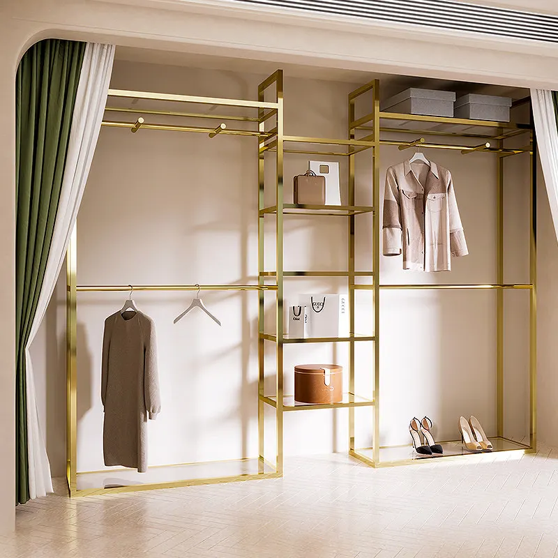 Floor-to-ceiling cloakroom Hanger Assembly Stainless Steel Titanium Home Bedroom Storage Open Wardrobe Storage Room