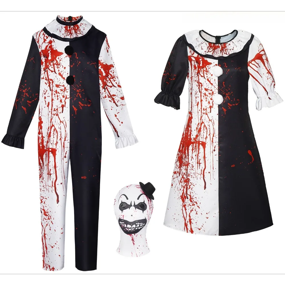 

Movie The Clown Cosplay Costume Mask Bloody for Men Women Party Terrifier 2 Art The Clown Cosplay Jumpsuit Halloween Costume