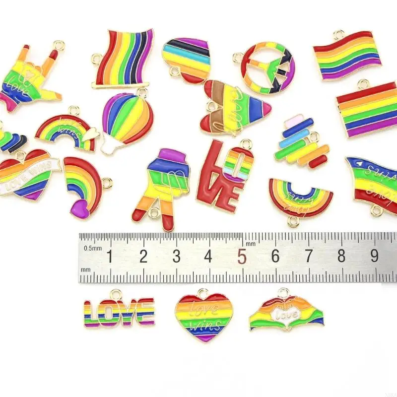 N5KA 21 PCS Multicolored Rainbow Charm Enamel Pendants DIY Jewelry Findings for DIY