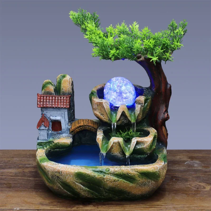 

Tabletop Fountain Indoor Small Rockery Desktop Mountain Cascading Waterfalls With Rolling Feng Shui Ball for Gift and Decoration