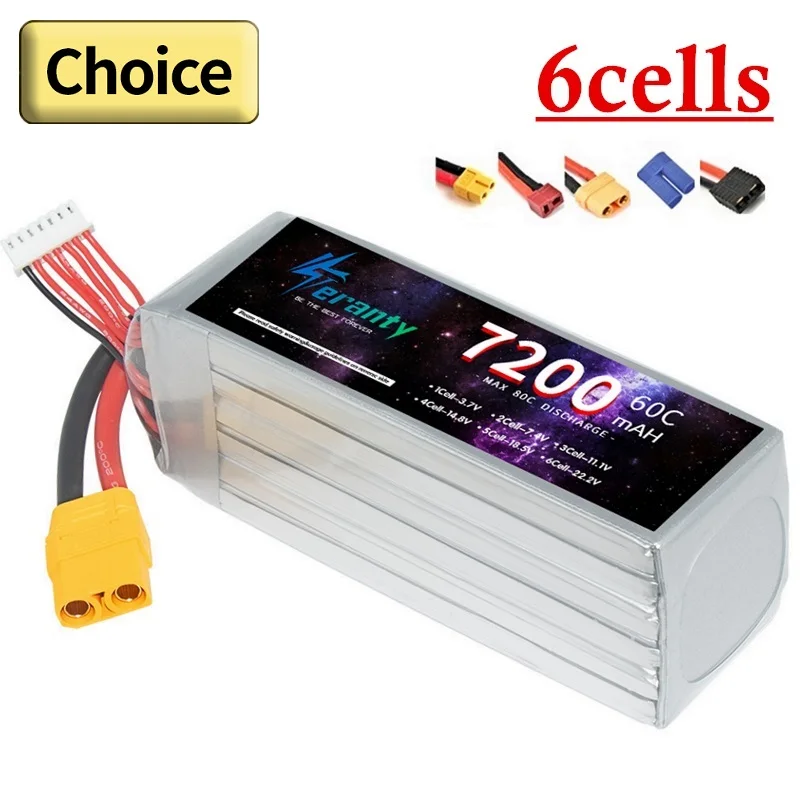 

TERANTY 6S Lithium Polymer Battery 22.2V 7200mAh Lipo Battery 60C RC Car Drone Racing Hobby Rechargeable Quadrotor Accessories