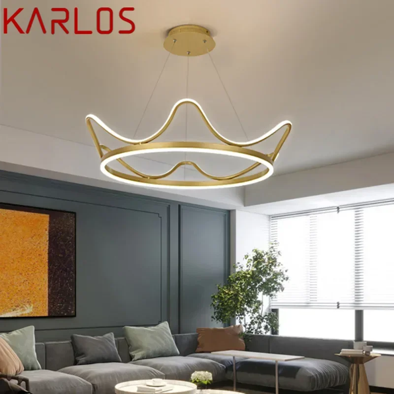 KARLOS Nordic Pendant Lamp Modern Gold Creative LED Crown Fixtures For Home Living Room Bedroom Decor Chandelier Light