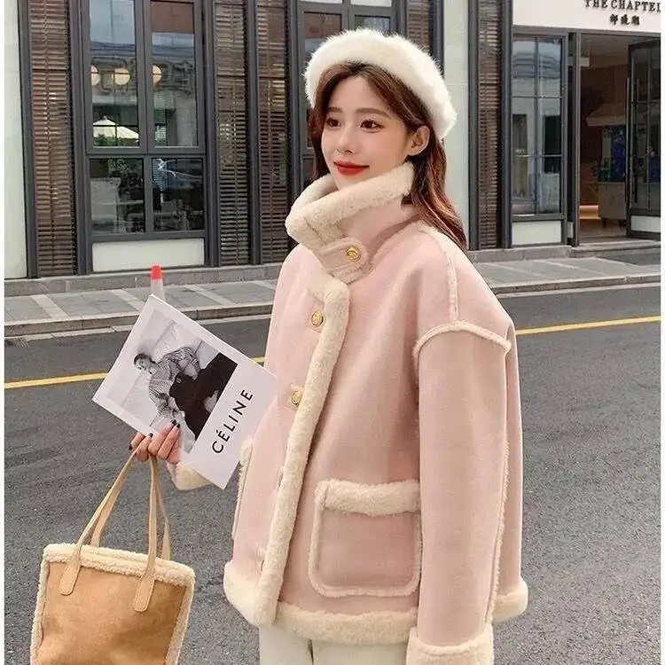 French High-End Imitation Lambswool 2025 New Plus Velvet Integrated Cotton Women Winter Warm Thicken Fur Coat