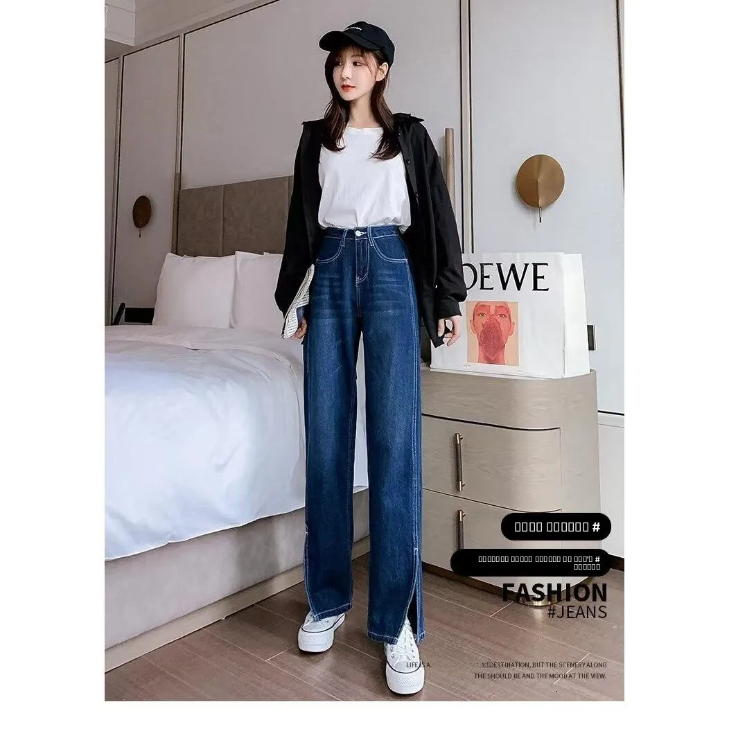 

Loose Wide Leg High Waist Jeans Women's Floor Length Letter Embroidery Denim Pants Autumn 2026 Korean Sle HyunA Dad Pants