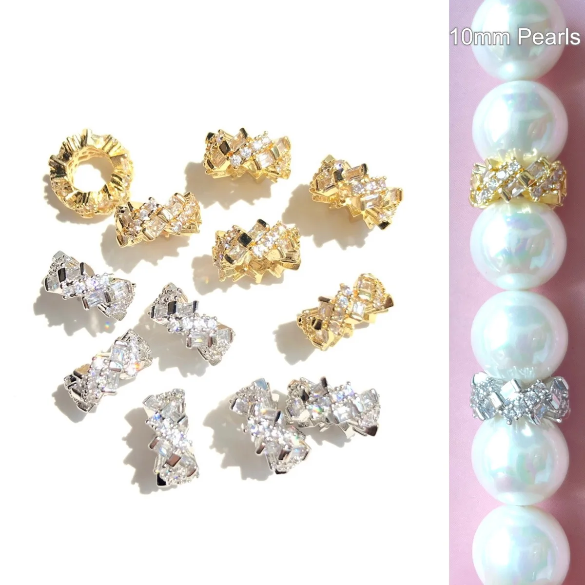 10pcs Rectangle Zirconia Pave Bling Wheel Spacers Rondelle Beads for Women Bracelet Necklaces Earring Jewelry DIY Making Finding