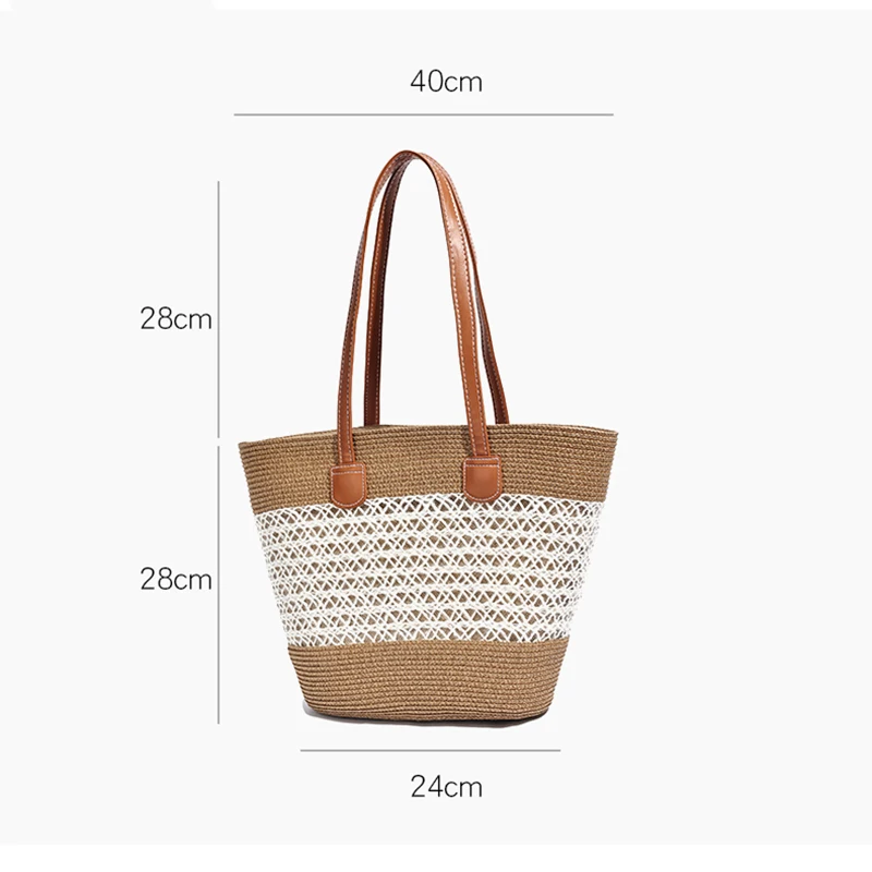 2026 New Summer Export Openwork Straw Woven Bucket Bag Spacious Lightweight Shoulder Crossbody Beach Vacation Handmade Handbag