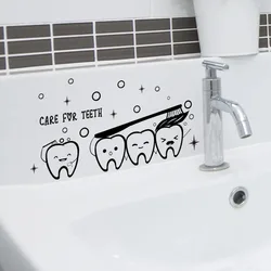 Brush Teeth Vinyl Wall Sticker Bathroom Waterproof Decals Dentist Clinic Art Mural Kidsroom Mural Tooth Poster