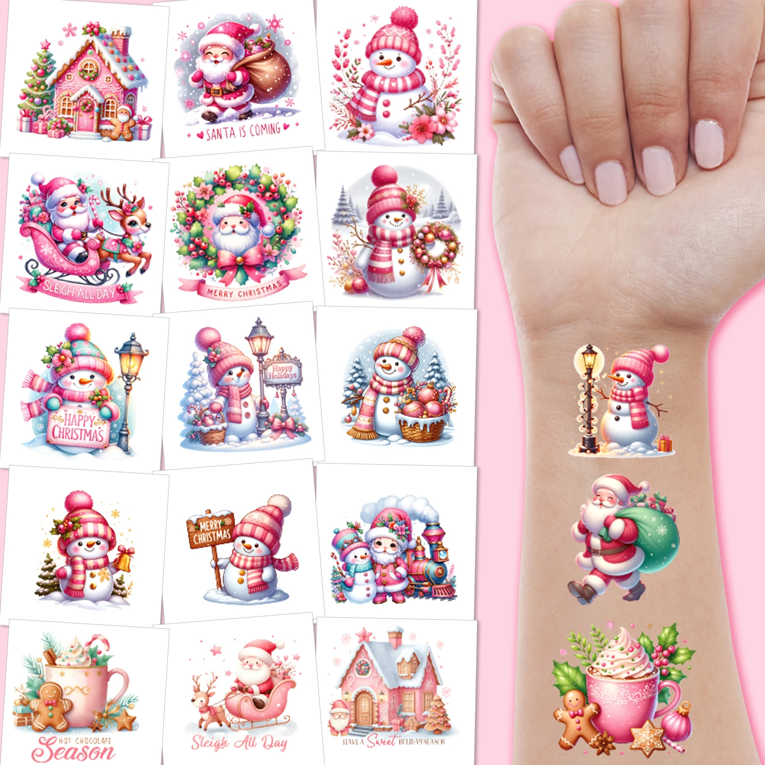 

10-листые рождественские временные татуировки | Милые розовые рождественские украшения, сувениры для вечеринок, аксессуары, наклейки, чулки, набивки и