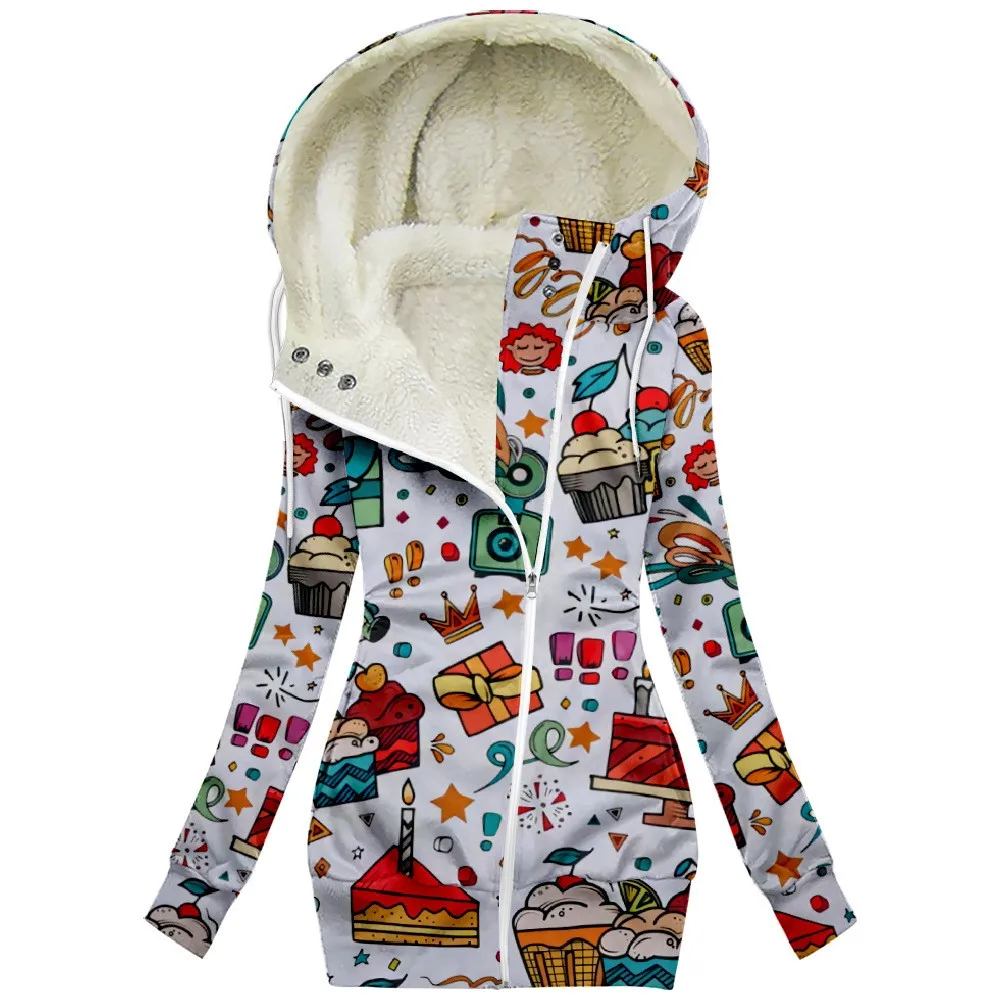 

Женская зимняя куртка на флисовой подкладке с капюшоном на молнии, новая рождественская серия, популярная модель для трансграничной торговли