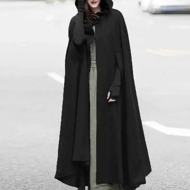 Retro Long Sleeve Gothic Cape Medieval Style Women Hooded Thin Cloak Vampire Devil Assassin Costume Halloween Wear view 5