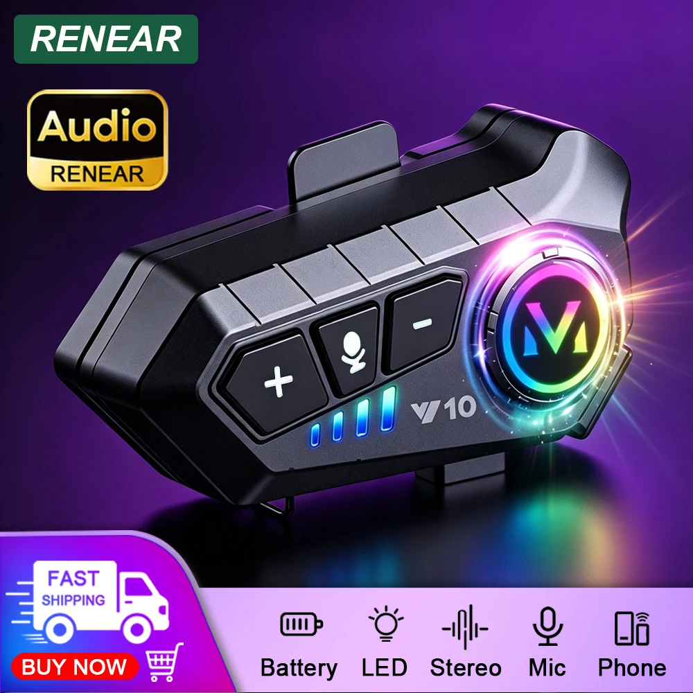 Motorcycle Helmet Headset Bluetooth 5.3 Stereo With LED Light For Universal Android Ios Phone Soft Hard Mic Wireless Headphones
