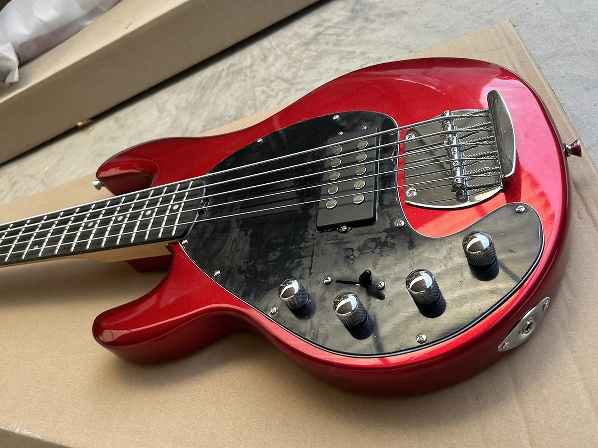 Factory Left Handed Metal Red 4 and 5 Strings Electric Bass Guitar Rosewood Fretboard Chrome Hardwares Customizable