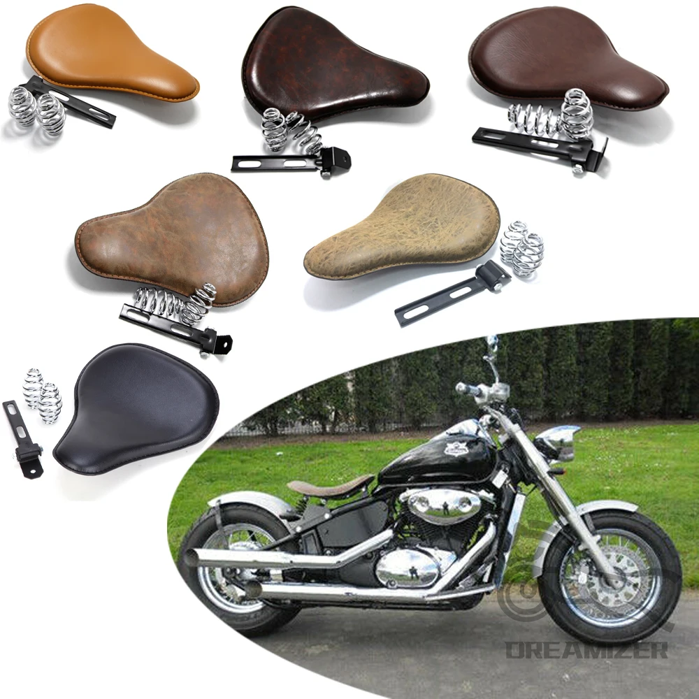 

Motorcycle Spring Solo Seat Distressed Soft LeatherCushion Mounting Kit For Sportster Bobber Chopper Heritage Springer Softail